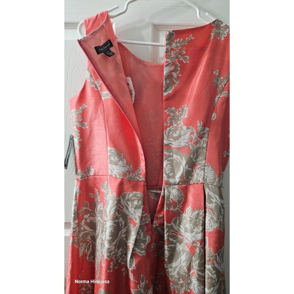 Jessica Howard Coral & Silver Fit & Flare Sleeveless Floral Dress With Pleated S - Picture 4 of 10